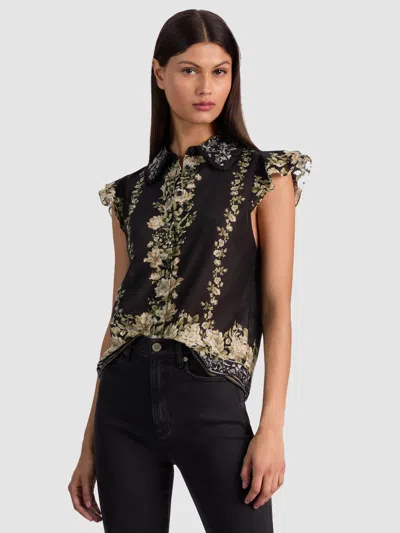 Alice And Olivia Martel Flutter Sleeve Blouse Free Falling In Black