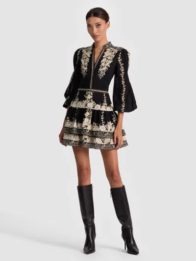 Alice And Olivia Valencia Tiered Long-sleeve Mini Dress In Black