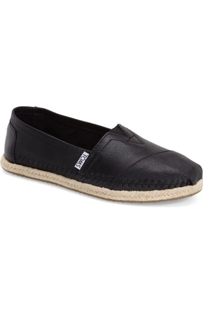 Shop Toms 'classic - Leather' Espadrille Slip-on In Black Leather