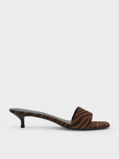 Charles & Keith - Susie Zebra-print Kitten-heel Mules In Brown