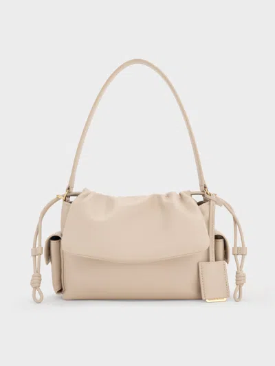 Charles & Keith - Khai Ruched-flap Side-pocket Top Handle Bag In Brown