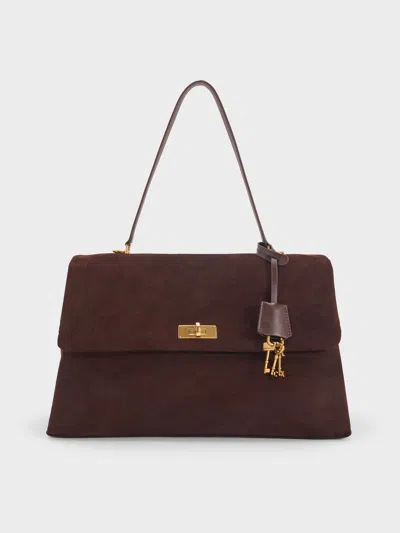 Charles & Keith - Kerry Recycled Suede Top Handle Satchel Bag In Brown