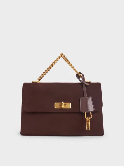Charles & Keith - Kerry Recycled Suede Chain-handle Crossbody Bag In Brown