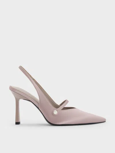 Charles & Keith - Helena Recycled Polyester Pearl-buckle Pointed-toe Slingback Pumps In Purple