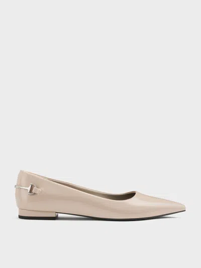 Charles & Keith - Erinna Metallic-accent Pointed-toe Flats In Pink