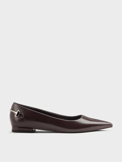 Charles & Keith - Erinna Metallic-accent Pointed-toe Flats In Burgundy