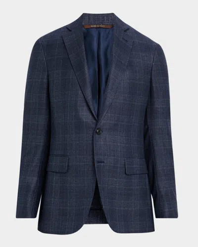 Canali Men's Tonal Plaid Wool Stretch Sport Coat In Blue