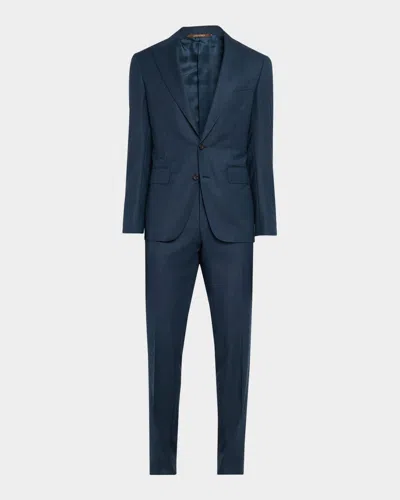 Canali Men's Wool Windowpane Peak Lapel Suit In Blue