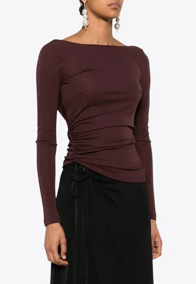 Elisabetta Franchi Brown T-shirt With Boat Neck Thin Straps In Brown