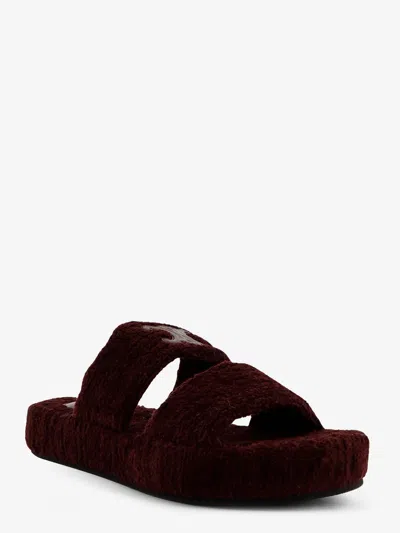 Celine Women Triomphe Fur Shearling Slides In Red