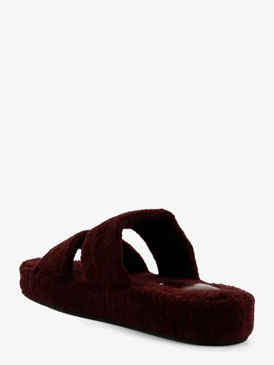 Celine Women Triomphe Fur Shearling Slides In Red