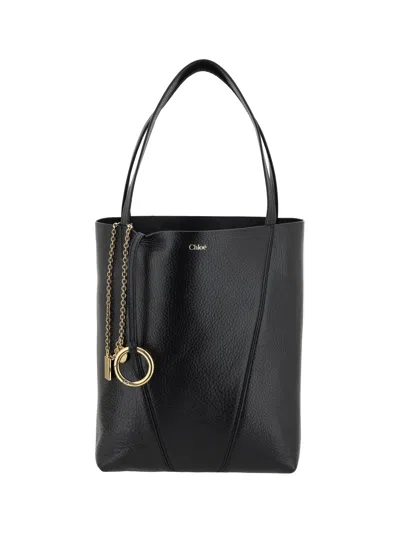 Chloé Grained Leather Medium 'spin' Bag In Black