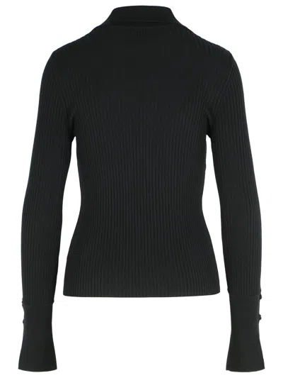 Courrèges Fitted Ribbed Long-sleeve Top With Unique Collar In Black