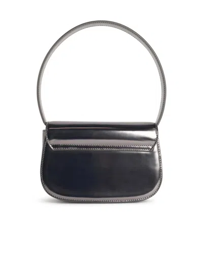 Diesel 1dr Silver-tone Shoulder Bag With Oval D Patch In Lamintaed Leather Woman In Gray