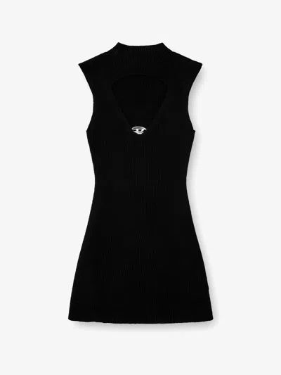 Diesel Mini Wool Dress With Inlay In Black