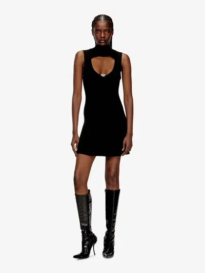 Diesel Mini Wool Dress With Inlay In Black
