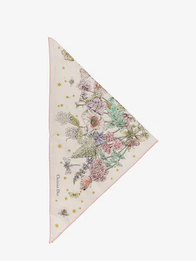 Dior Women Flowers Calendar Triangle Silk Foulard In White