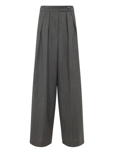 Dries Van Noten Wide Gray Wool Palazzo Pants In Gray