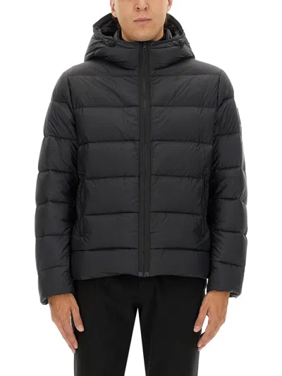 Fay Hooded Quilted Jacket Side Pockets In Black