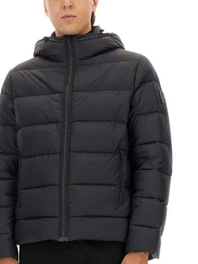 Fay Hooded Quilted Jacket Side Pockets In Black