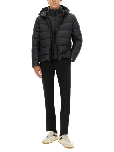 Fay Hooded Quilted Jacket Side Pockets In Black