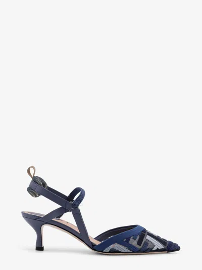 Fendi Ff Embroidery Colibrì Lite Mesh Slingback In Blue