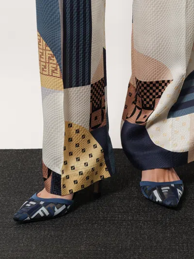 Fendi Ff Embroidery Colibrì Lite Mesh Slingback In Blue