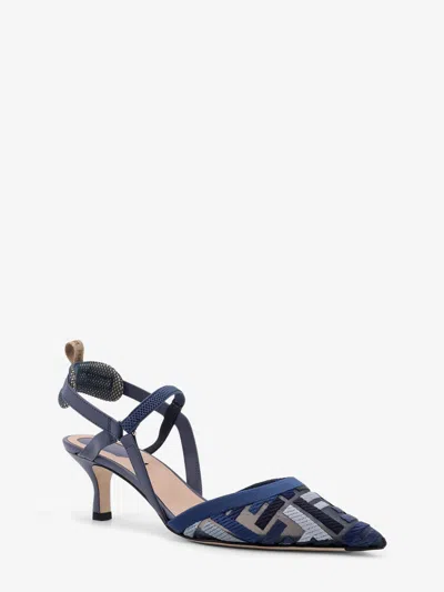 Fendi Ff Embroidery Colibrì Lite Mesh Slingback In Blue