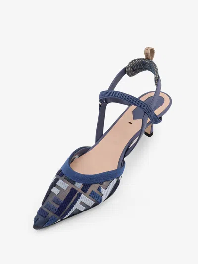 Fendi Ff Embroidery Colibrì Lite Mesh Slingback In Blue
