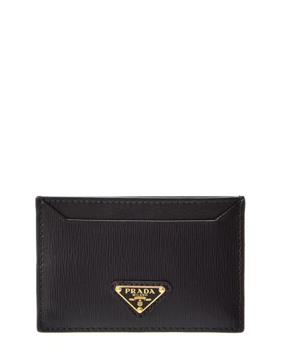 Prada Logo Leather Card Case In Black