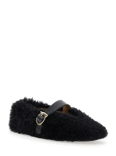 Ferragamo Shearling Ballet Flats In Black