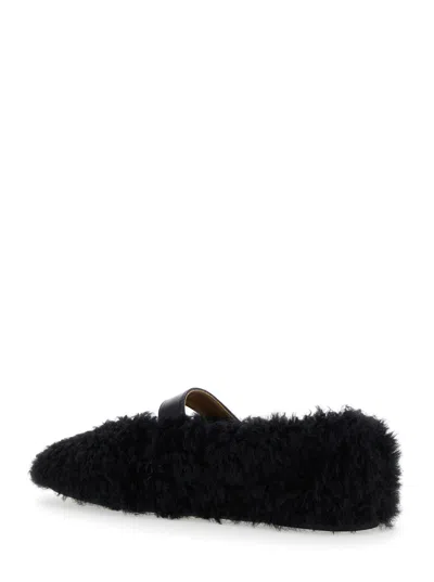 Ferragamo Shearling Ballet Flats In Black