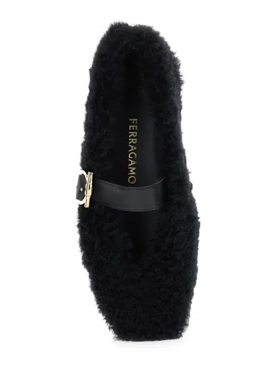 Ferragamo Shearling Ballet Flats In Black