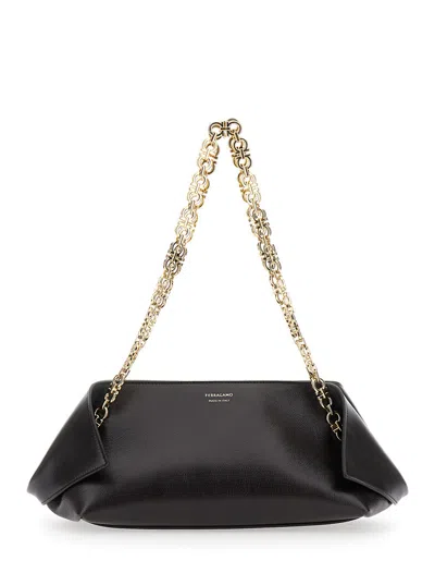Ferragamo Brown Shoulder Bag With Logo Strap And Logo Lettering On The Front In Leather Woman In Black
