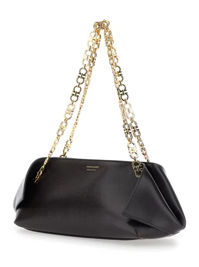 Ferragamo Brown Shoulder Bag With Logo Strap And Logo Lettering On The Front In Leather Woman In Black
