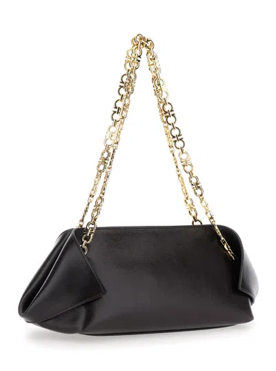 Ferragamo Brown Shoulder Bag With Logo Strap And Logo Lettering On The Front In Leather Woman In Black