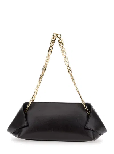 Ferragamo Brown Shoulder Bag With Logo Strap And Logo Lettering On The Front In Leather Woman In Black