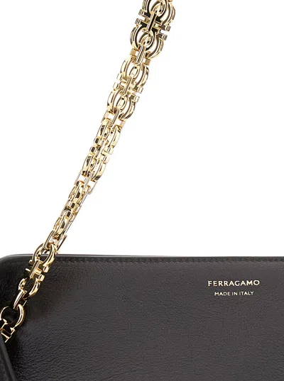 Ferragamo Brown Shoulder Bag With Logo Strap And Logo Lettering On The Front In Leather Woman In Black