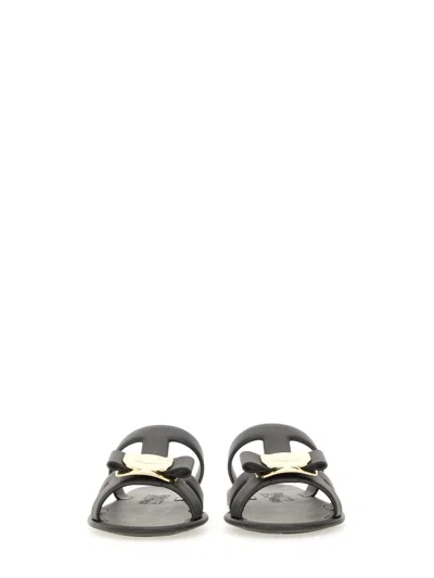 Ferragamo Lilou Vara Plate Flat Slides In Black