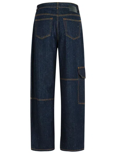Ganni Checkered Patch Cargo Jeans In Blue
