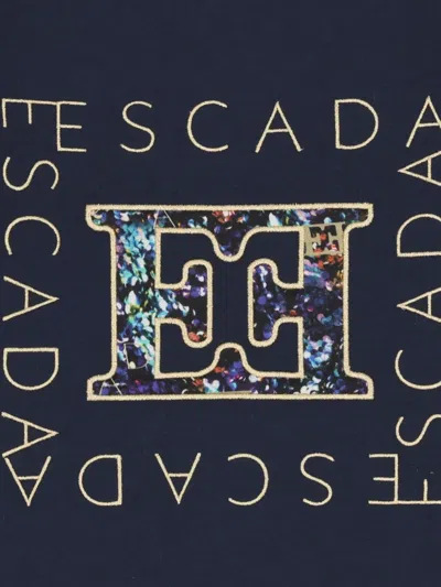 Escada Logo-embellished Long-sleeve Blouse In Blue