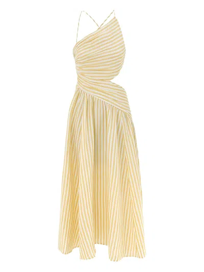 Zimmermann Womens Yellow Stripe Stripe-print Asymmetric Linen Midi Dress Xs In Yellow