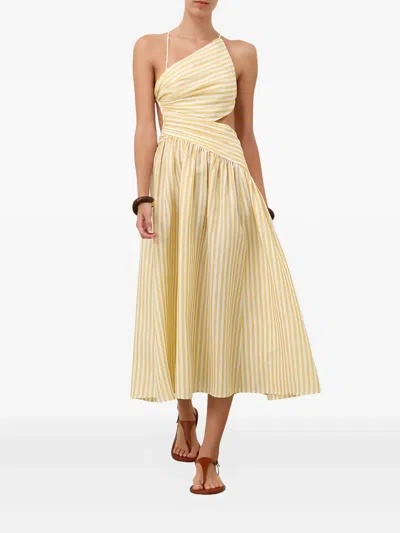 Zimmermann Womens Yellow Stripe Stripe-print Asymmetric Linen Midi Dress Xs In Yellow