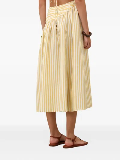 Zimmermann Womens Yellow Stripe Stripe-print Asymmetric Linen Midi Dress Xs In Yellow