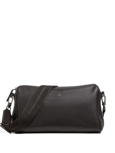 Zegna Secondskin Leather Crossbody In Brown