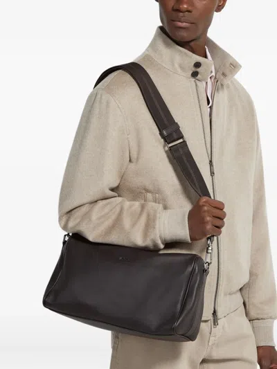 Zegna Secondskin Leather Crossbody In Brown