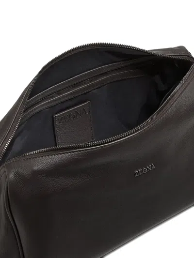 Zegna Secondskin Leather Crossbody In Brown