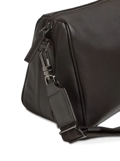 Zegna Secondskin Leather Crossbody In Brown