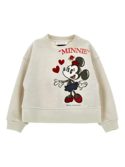 Monnalisa Kids' X Disney Minnie Mouse Embroidered Sweatshirt In Neutral