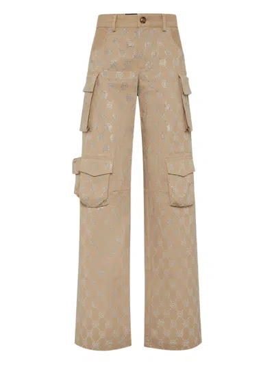 Philipp Plein Long Trousers Cargo Fit Strass Monogram In Brown